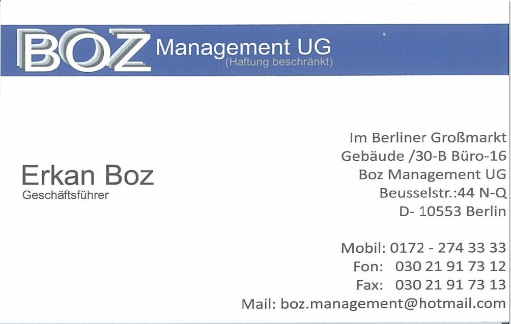 BOZ Management UG - GF: Erkan Boz